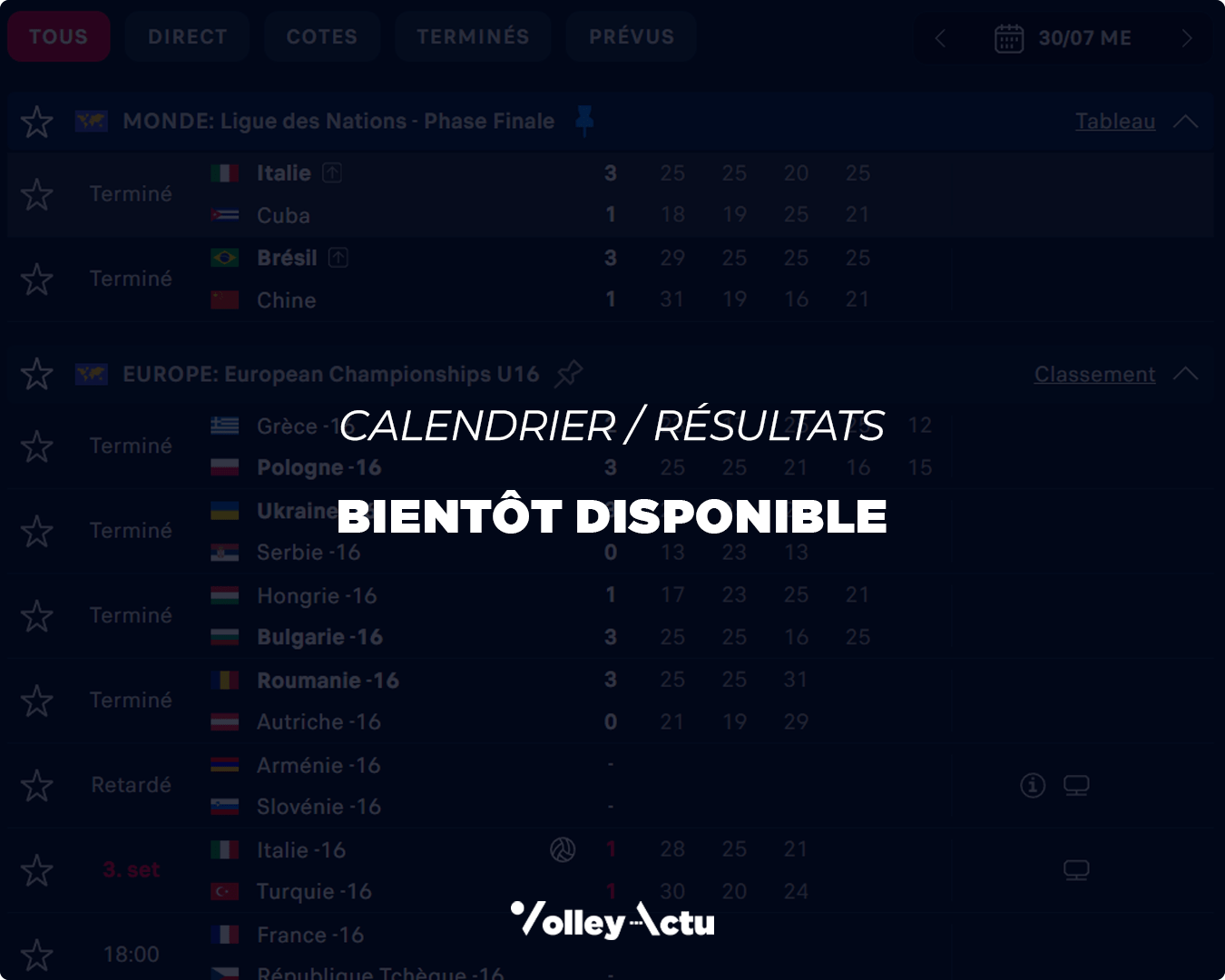 Calendrier-Résultats bientôt disponible