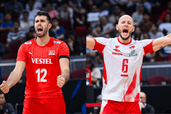 Photo d'Adis Lagumdzija (à gauche) et de Bartosz Kurek (à droite). (Volleyballworld)