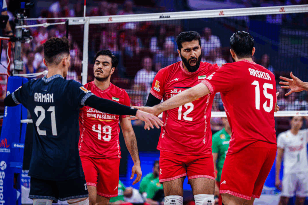 Photo des iraniens lors de la Ligue des Nations 2025 face à la Bulgarie. (Volleyballworld)