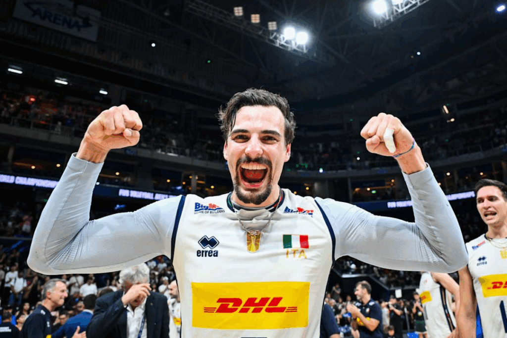 Photo de Simone Giannelli après la victoire 3-0 face à la Pologne. (Volleyballworld)