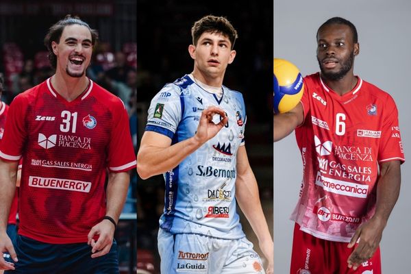 Joris Seddik à gauche, Nathan Feral au milieu, Henri Léon à droite. (Piacenza - blogvolleyland)