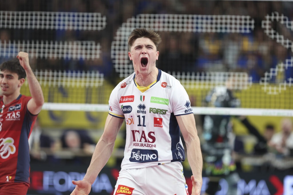 Théo Faure a inscrit 400 points toutes compétitions italiennes confondues (SuperLega, Coupe d’Italie et Supercoupe). (LegaVolley)
